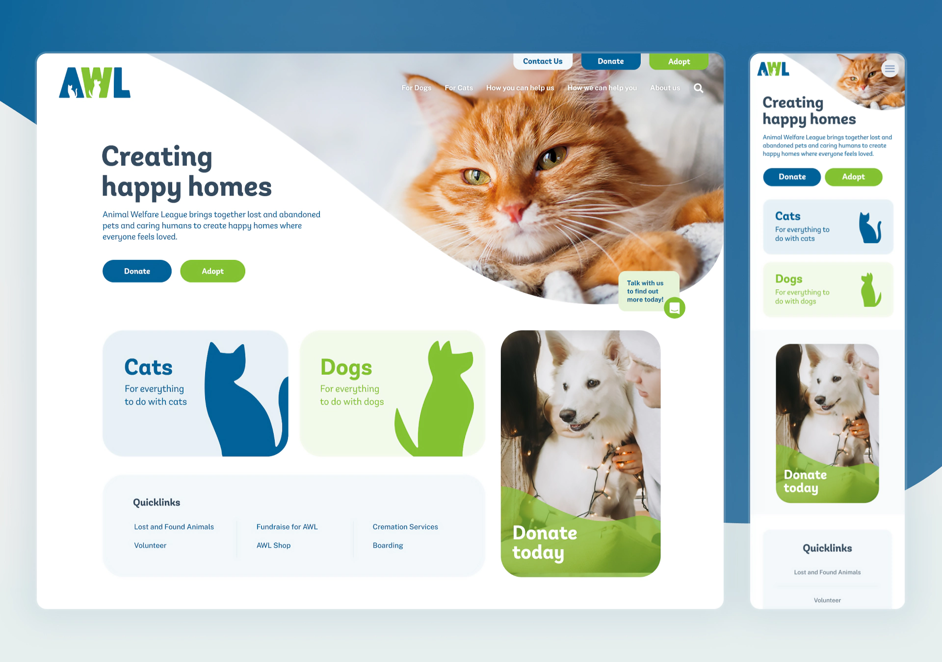 Animal Welfare League website home page
