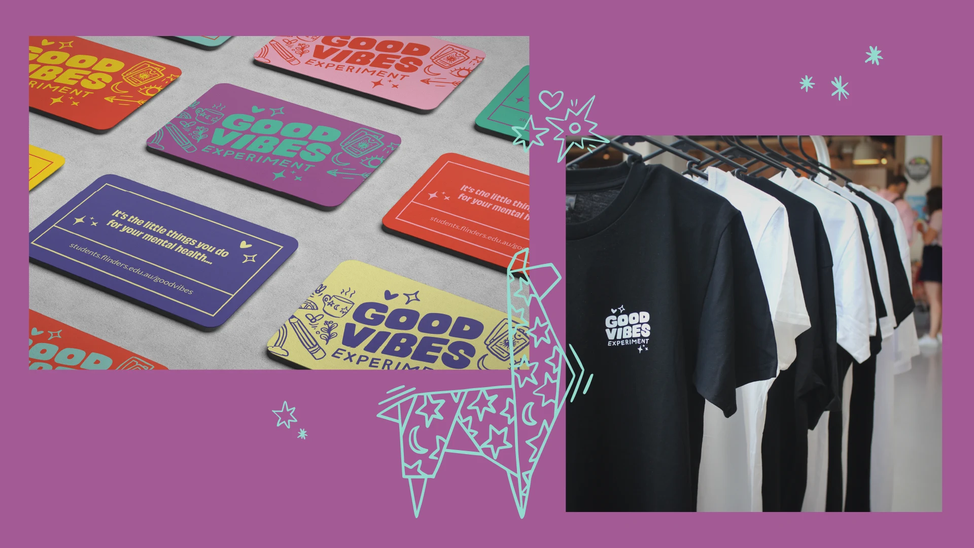 Good Vibes Experiment business cards and tees