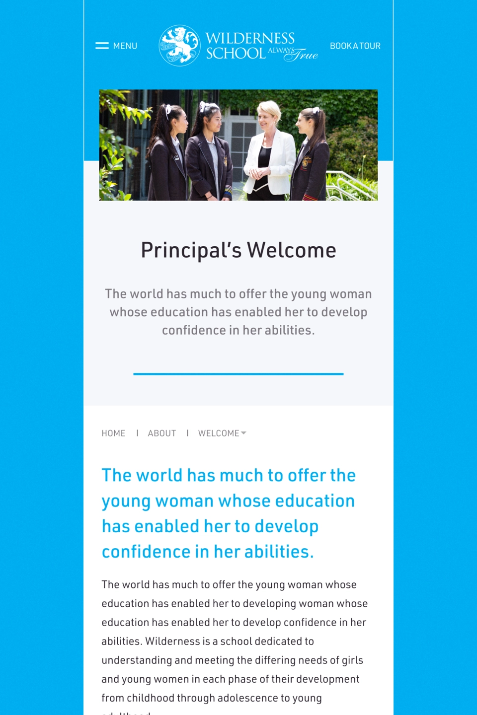 Wilderness School website principals welcome mobile page design
